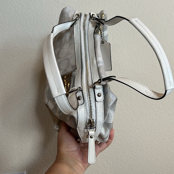 ❌SOLD❌ Coach Upcrafted Patchwork Metallic Signature Strip Satchel - Very Good - Picture 4 of 11